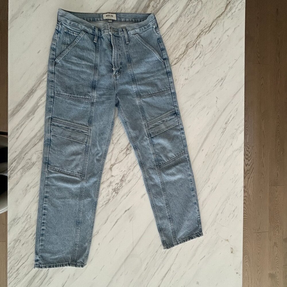 Agolde Cooper Cargo Pants in Rank Womens Size 28 Jeans Blue Light Wash Denim